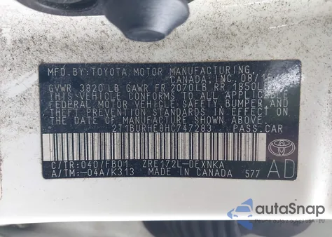 2017 Toyota Corolla Le from USA, damaged, VIN 2T1BURHE8HC747283